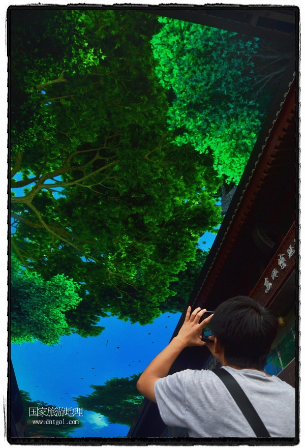 9月8日，在西安市大雁塔景區(qū)，“天幕”景觀吸引游客駐足觀看，并拿出手機拍攝。